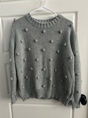 &Merci Small Gray Pom Pom Pullover Sweater Women’s Boho Indie Cozy Knit
